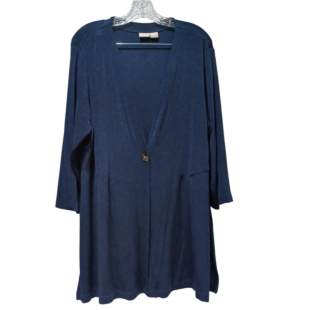 Chicos Travelers Womens XL Longline Cardigan Navy Blue Minimalist Quiet Luxury